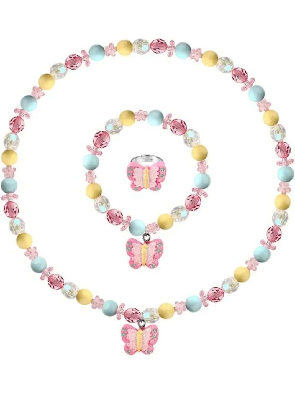 Butterfly Stretch Necklace & Bracelet Set for Little Girls - Toddler Jewelry